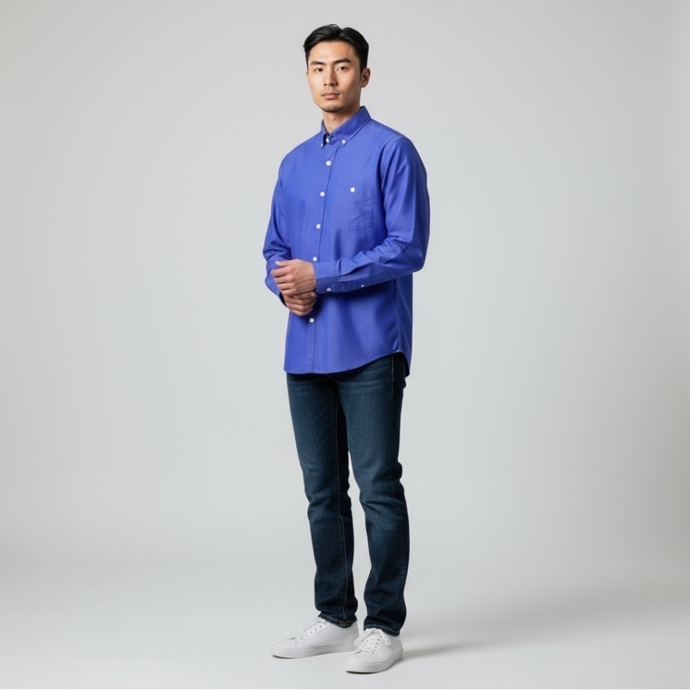 Express Vibrant Blue Casual Button-Down Shirt, Size Medium Fitted